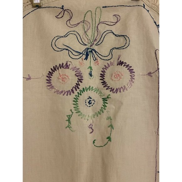 Vintage Linen Embroidered 30.5" x 17" Table Runner Purple Blue Green Handmade - Picture 8 of 11